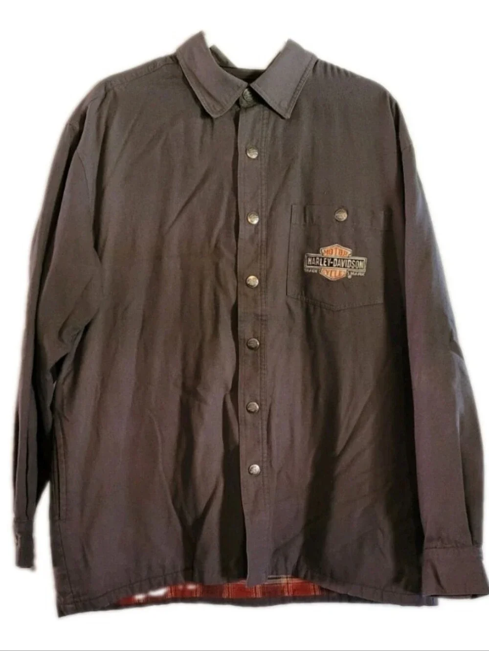 Harley-Davidson Rare 2007 Canvas Shacket Shirt Jacket Plaid Flannel Lining Biker